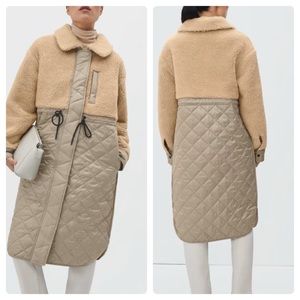 Everlane Women’s The Quilted Teddy Coat Small Cream And Khaki Oversized Fleece